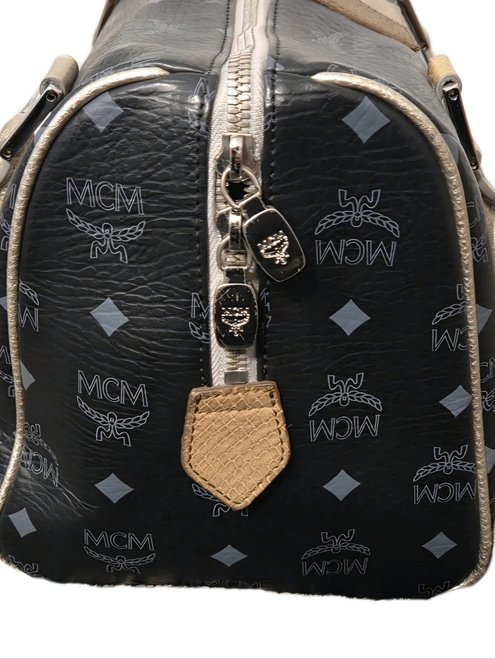 RARE MCM Princess Lion Black Satchel with Pink & Yellow Stripe and Gold Accents - Picture 9 of 17